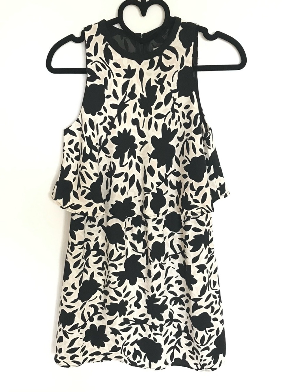 LOFT Black White & Cream Layered Floral Dress Size 00P